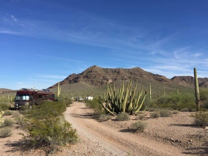Grupo de campistas acampados en Darby Well Road Ajo, Arizona