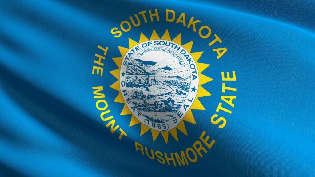 Una bandera de Dakota del Sur, un estado que muchas autocaravanas utilizan como residencia.