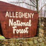 La señal de entrada al Bosque Nacional Allegheny cerca de muchos lugares para acampar en Filadelfia