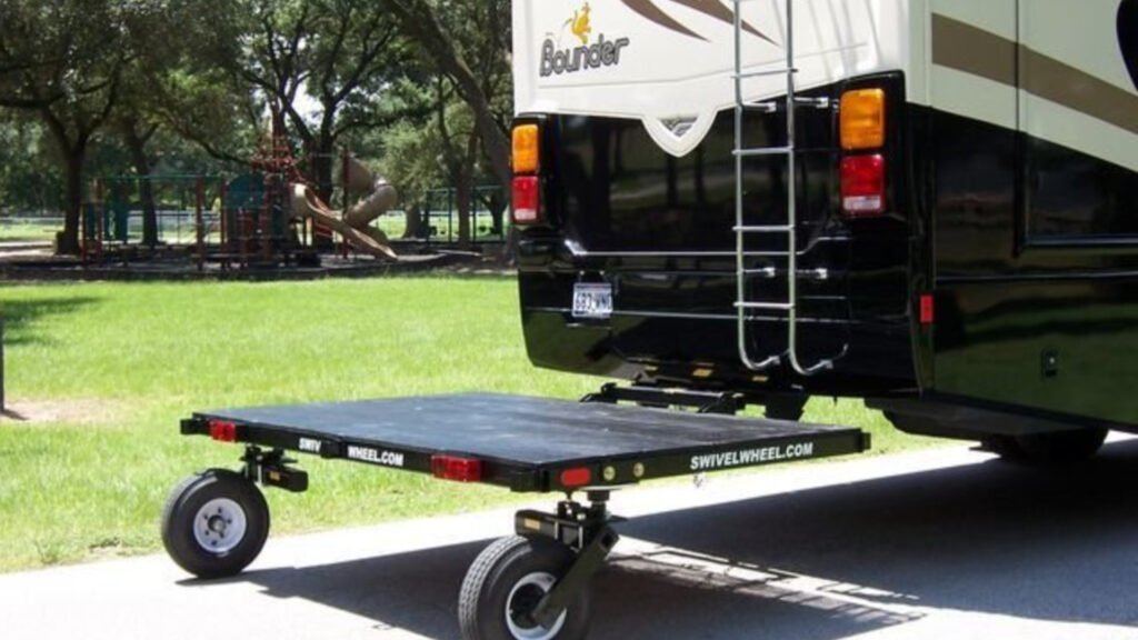 Swivelwheel-58 Portador de carrito de golf de doble rueda acoplado a una casa rodante